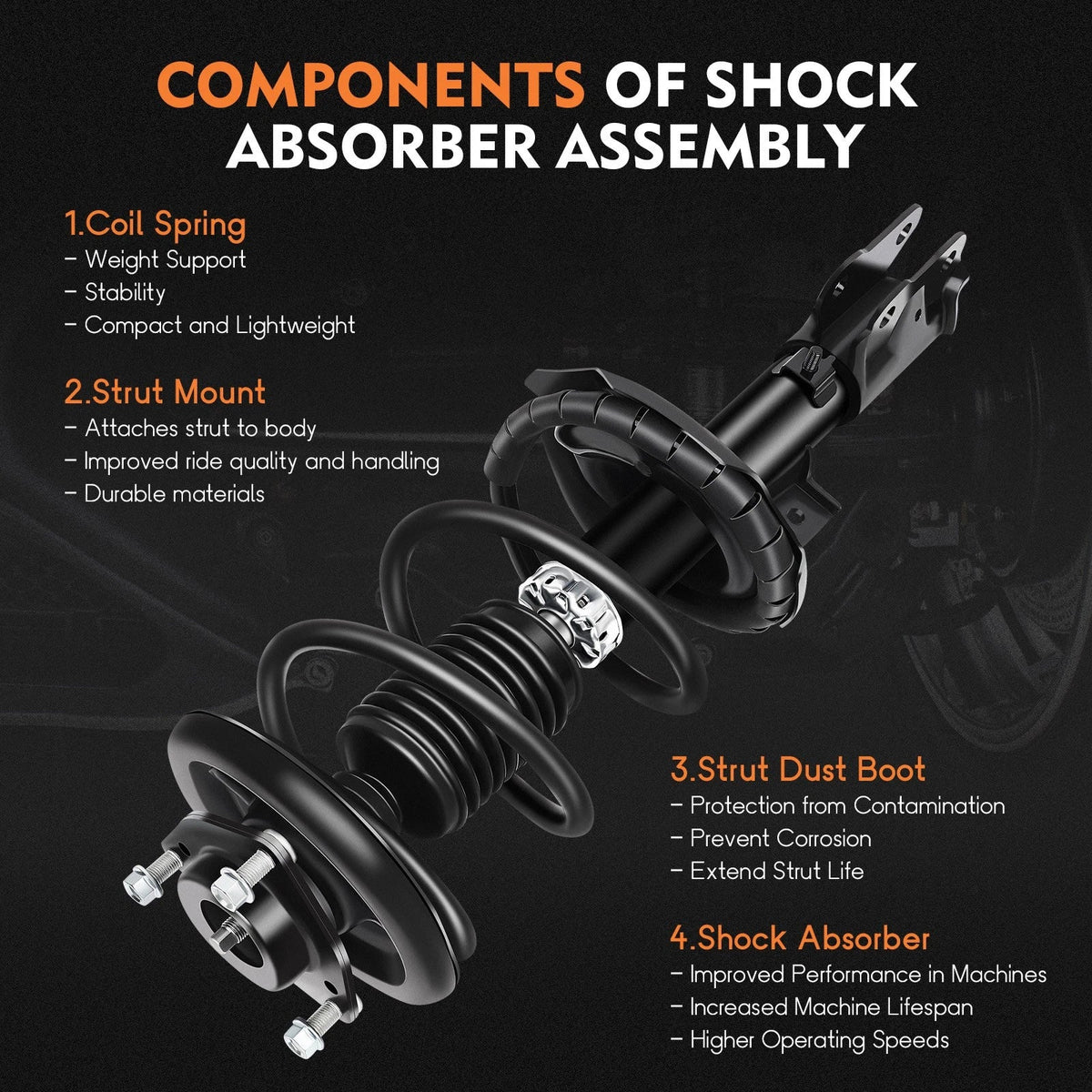 Set of 4 Struts Shocks Springs & Mounts for Mitsubishi Lancer GTS (2008–2010)