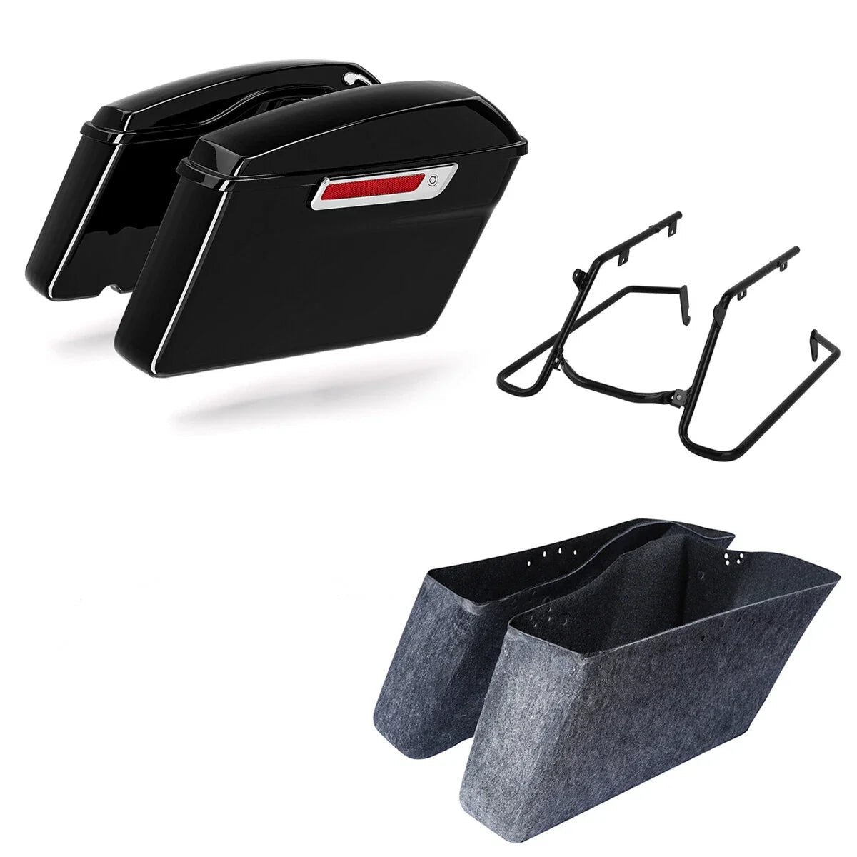 Black Hard Saddlebags & Conversion Bracket for Fat Boy Harley Breakout