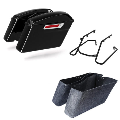 Black Hard Saddlebags & Conversion Bracket for Fat Boy Harley Breakout