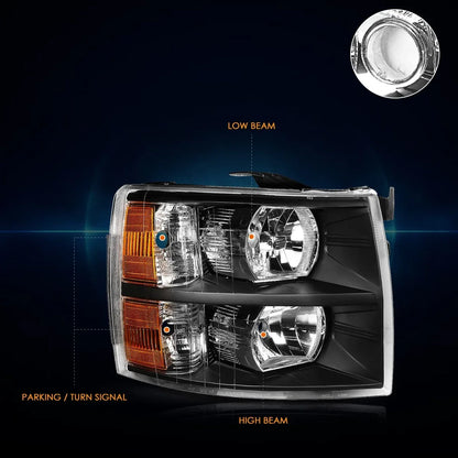 Headlight Lamps Amber Corner Black Housing for Chevy Silverado 2007-14