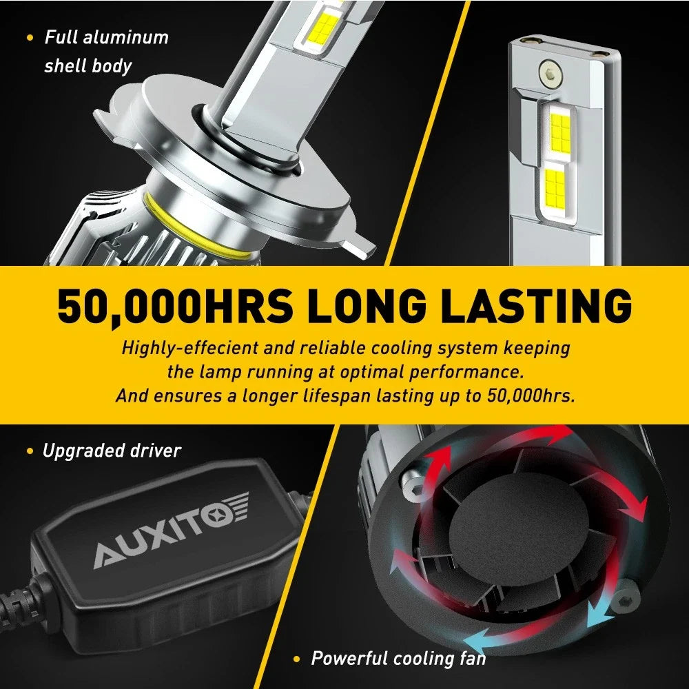 LED Headlight Bulbs H4/9003 by AUXITO - 24000 Lumens for Various Cars