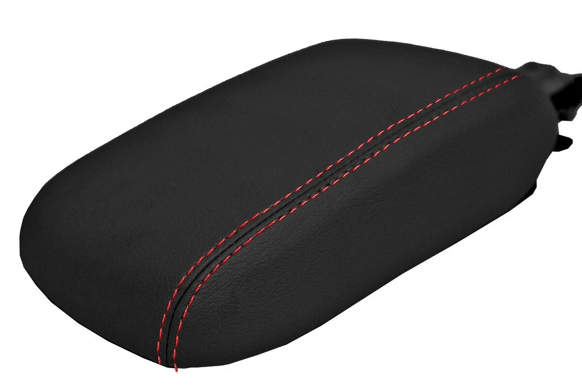 Leather Console Lid Armrest Cover for Subaru Crosstrek (2012–2017) Red Stitch