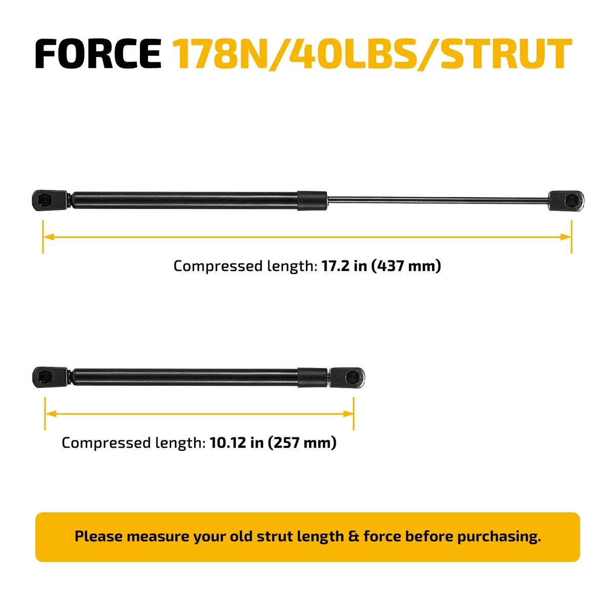 Pair Gas Springs Lift Support Strut for C16-06874 C1606874 (Force 40 lbs)