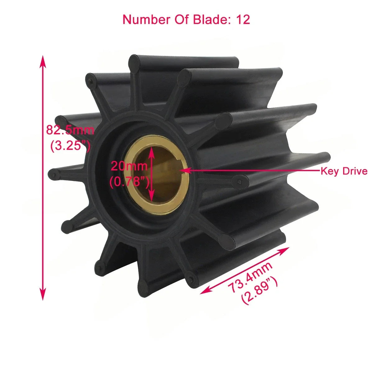 Raw Water Impeller for Sherwood 17000K, Jabsco 18958-0001, Caterpillar 1W5664