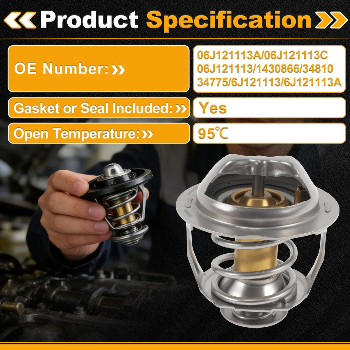 Engine Coolant Thermostat 06J121113A for Audi A3 (2009–2013) with Seal