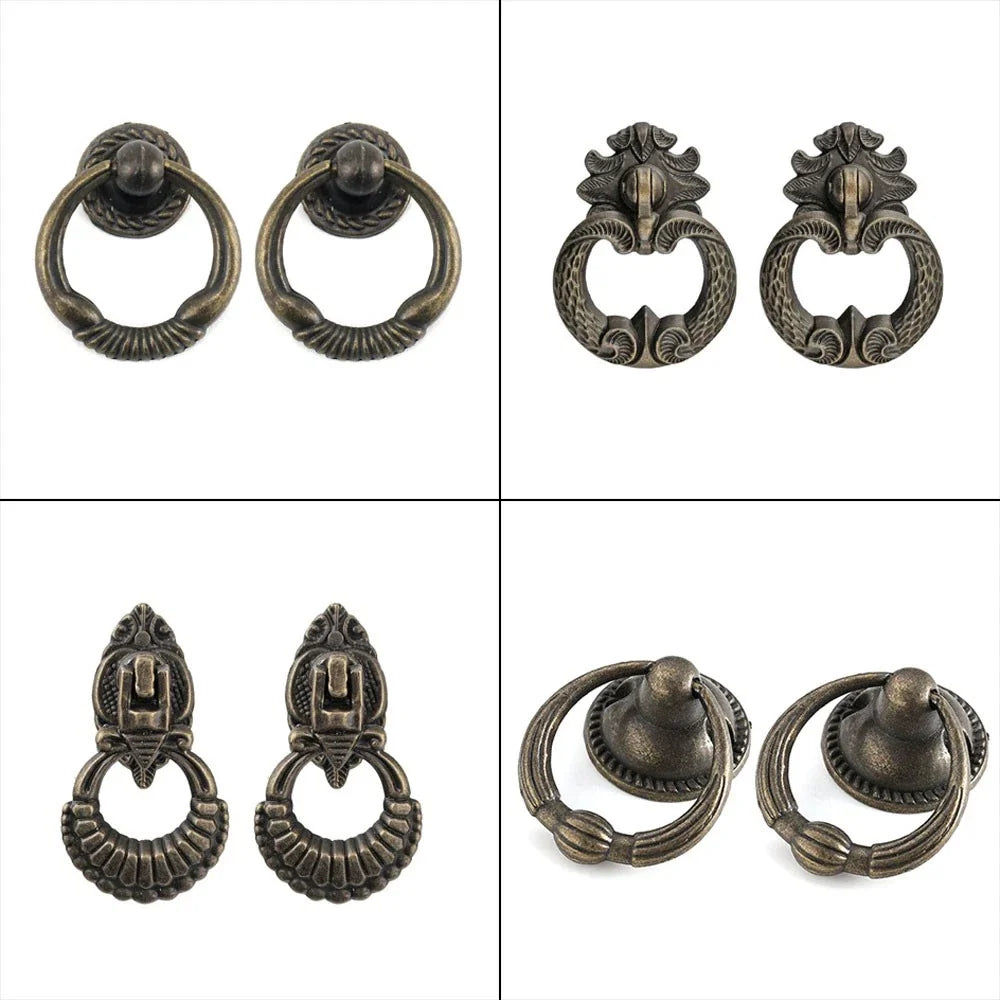 10 Vintage Drop Ring Pull Knobs for Kitchen Cupboard Drawers