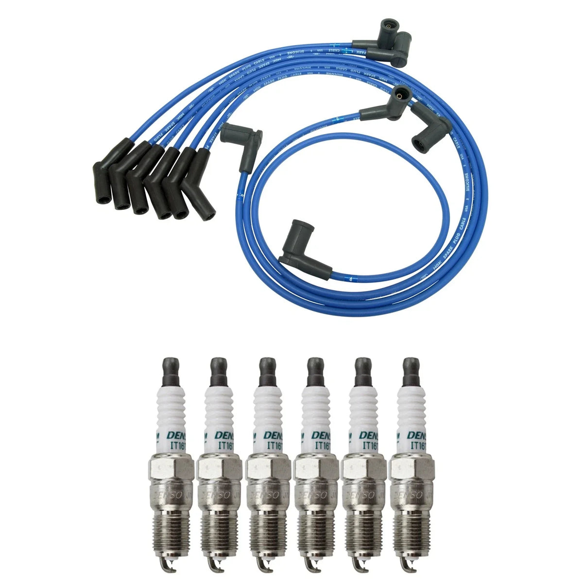 NGK Wire Set & Denso 6 Iridium TT Spark Plugs for Mustang V6 (2001–2004)