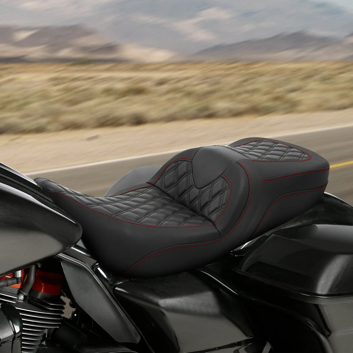 Driver & Passenger Seat for Harley Touring Street Glide (2009–2023) Black Red