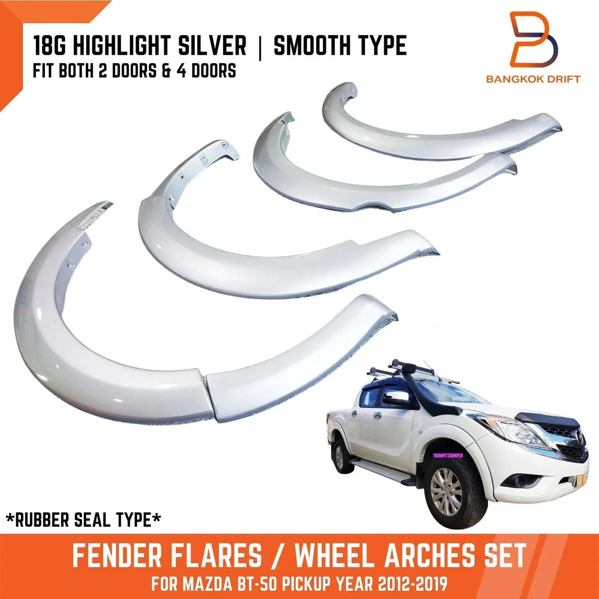 Fender Flares 18G Silver Wheel Arch for Mazda BT-50 (2012-2019)