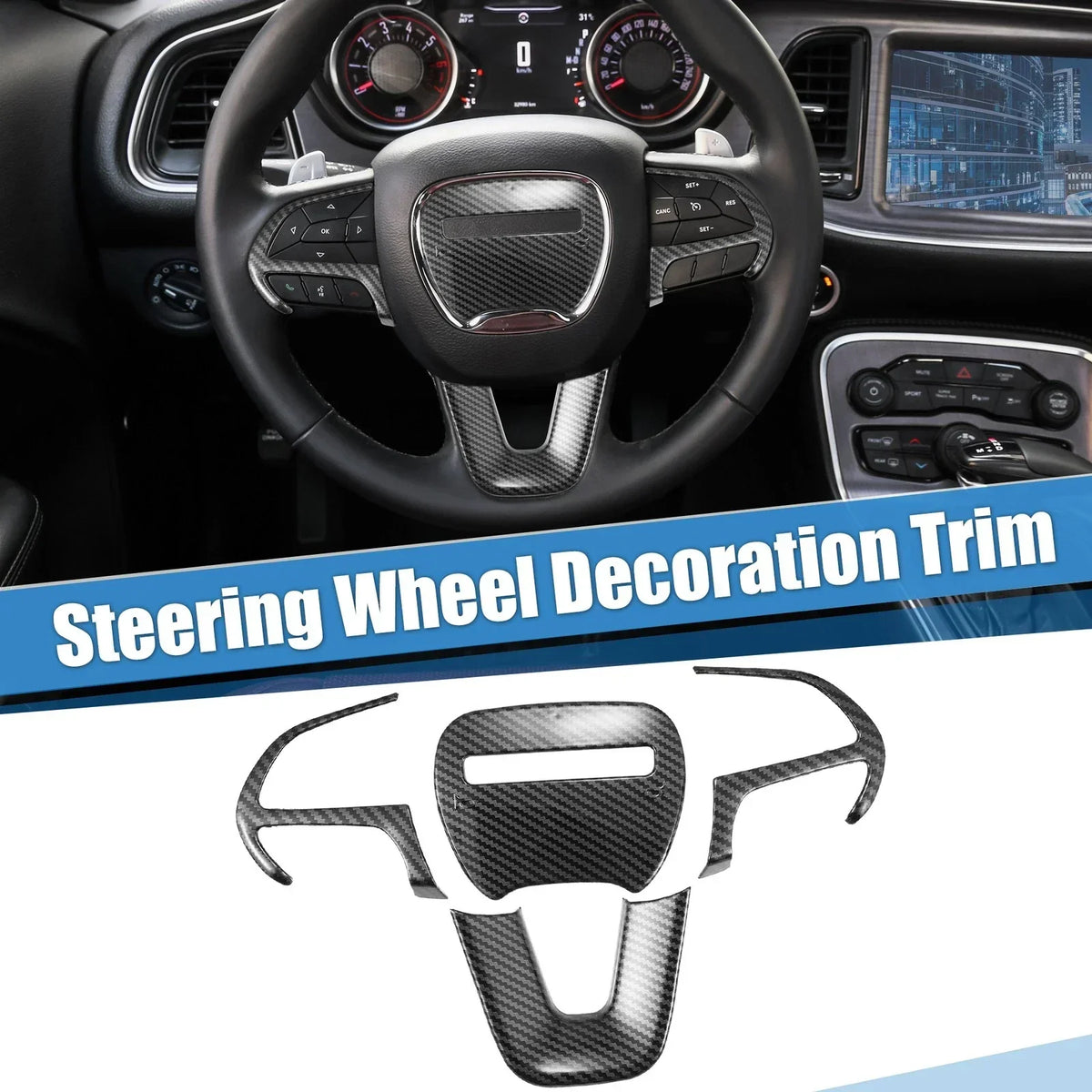 2015-2021 Dodge Challenger Steering Wheel Trim Kit - Black Finish