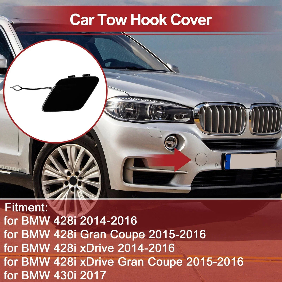Tow Hook Cover Black Rear Bumper for BMW 428i 2014-2016