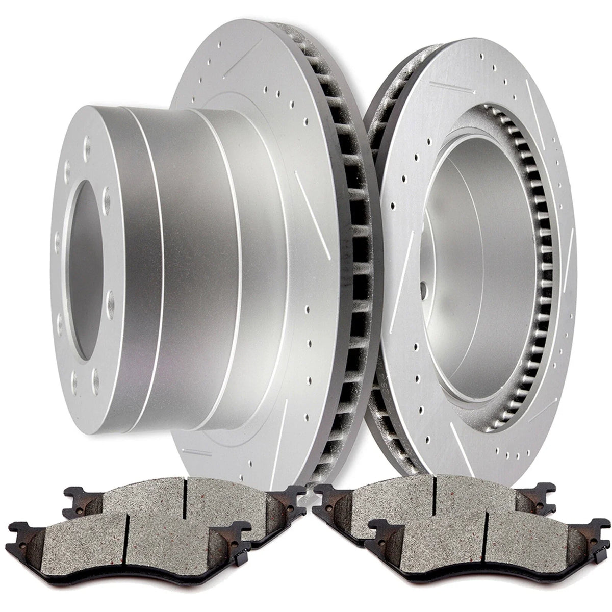 Rear Drilled Brake Rotor & Ceramic Brake Pad for Dodge Ram 2500 3500 (2006–2008)