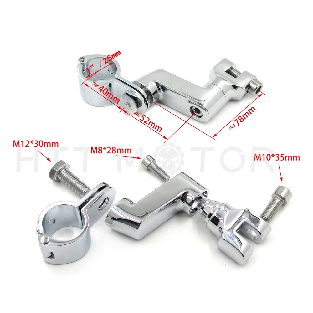 Offset Highway Foot Peg Mounts with 1" Clamps for Harley (Chrome)