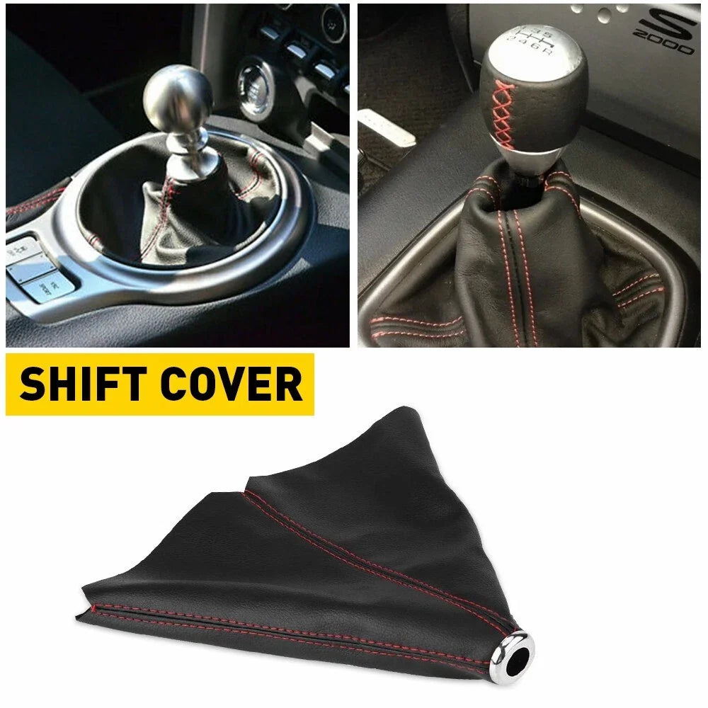 Manual Shifter Shift Boot Cover - Red Stitching on Black Suede