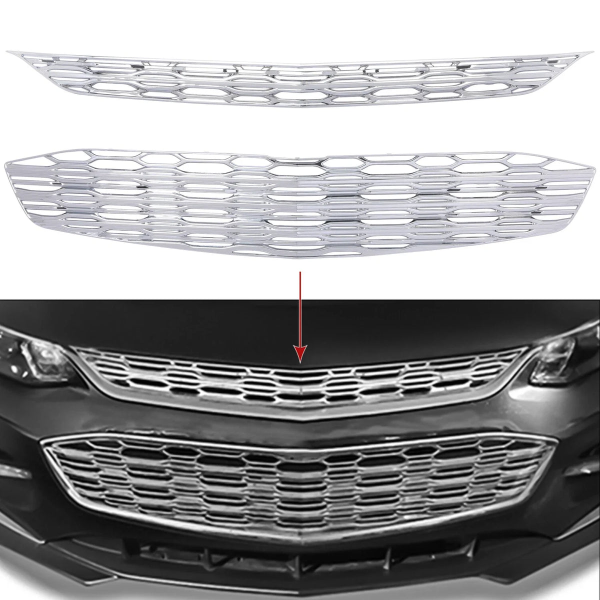 Chrome Snap On Grille Overlay for Chevy Malibu (2016–2018) LS LT Sedan