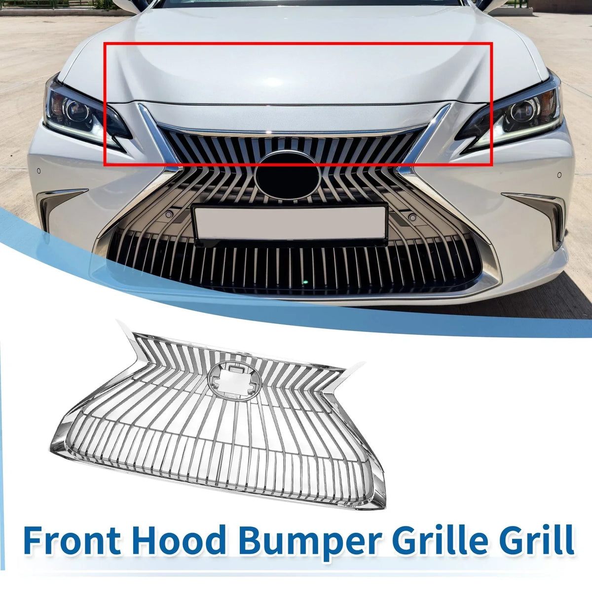 Front Grille Hood for Lexus ES350 2019-2021 Chrome Silver Tone