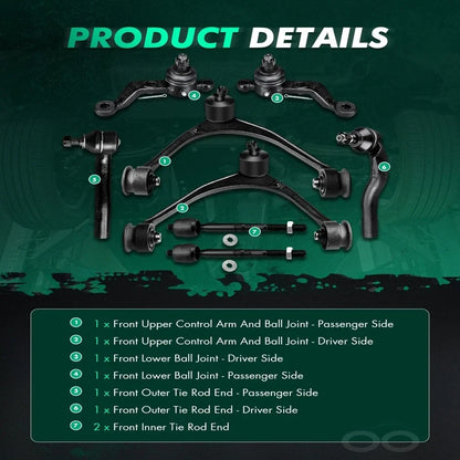 Set of 8 Front Control Arms & Tie Rods for Lexus GS300 GS400 GS430