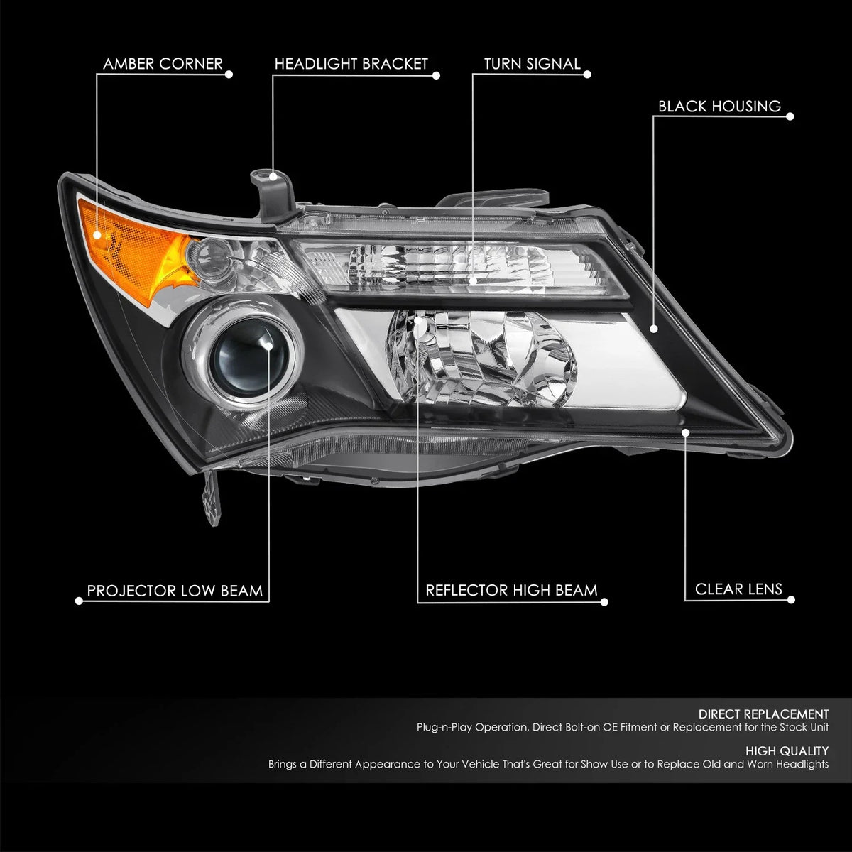 Passenger Right Projector Headlight for Acura MDX (2007–2009) OE Style