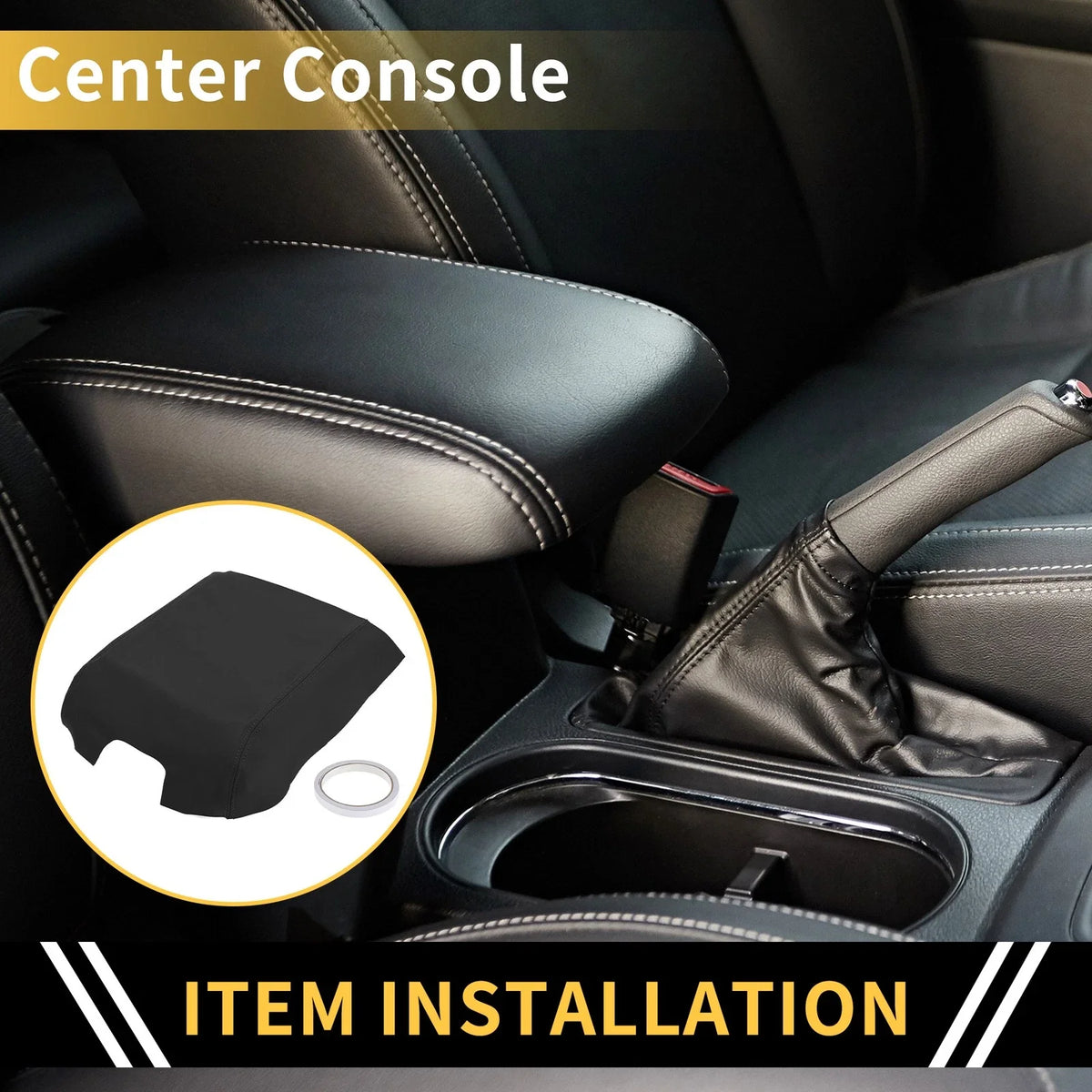 Console Lid Armrest Cover for Ford F-150 (2015–2020) Microfiber Leather Black