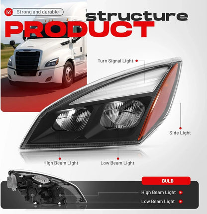 Full LED Black Headlight Driver Side for Freightliner Cascadia (2018–2024)