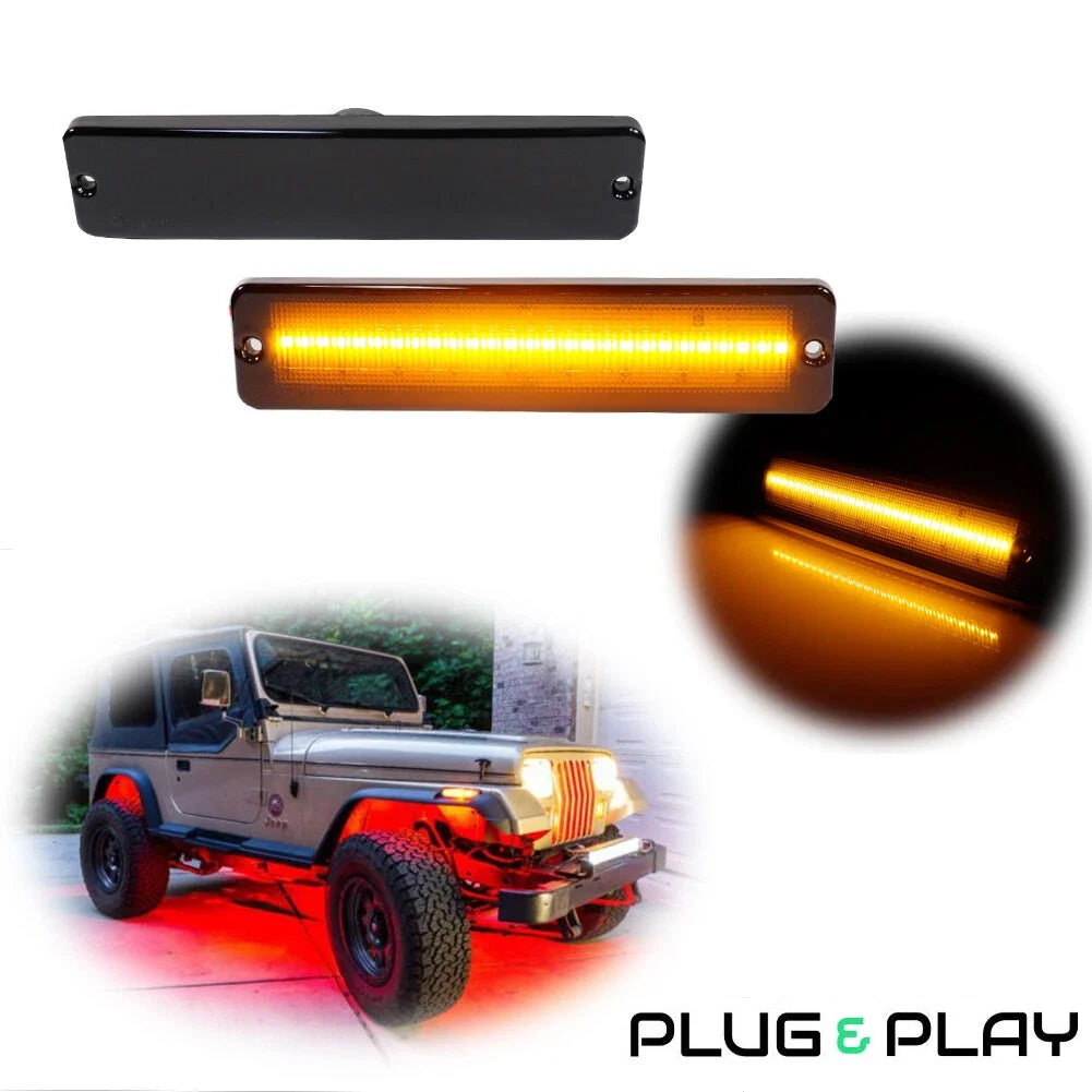 Smoked Lens Amber LED Front Side Marker Lights for Jeep Wrangler (1987–1995)