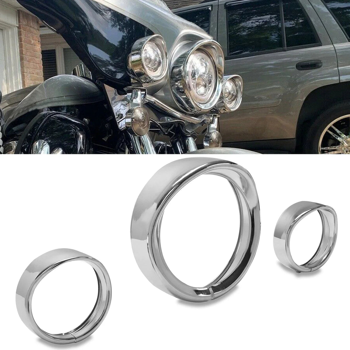 Passing Light & 7" Headlight Trim Ring Visor for Harley Touring 1994–2023