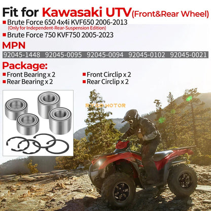 Wheel Bearings Front & Rear for Kawasaki Brute Force 650 750 (2003-2023)
