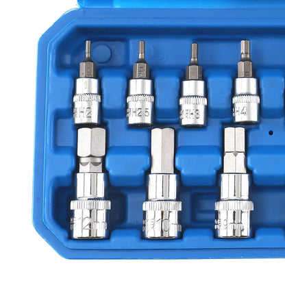 Hex Bit Socket Set (Metric) - 13 Pieces for 1/4, 3/8, 1/2 Drive