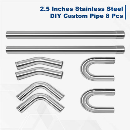 Stainless Steel Exhaust Pipes - 8Pcs 2.5" OD Mandrel Bend for Universal