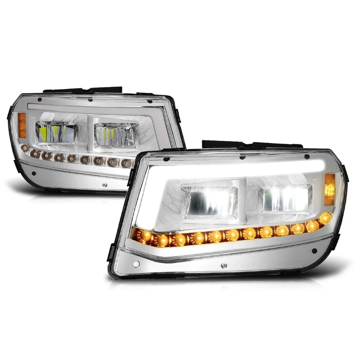 LED DRL + Sequential Turn Signal Headlights for Chevy Camaro (2014–2015) Chrome Housing
