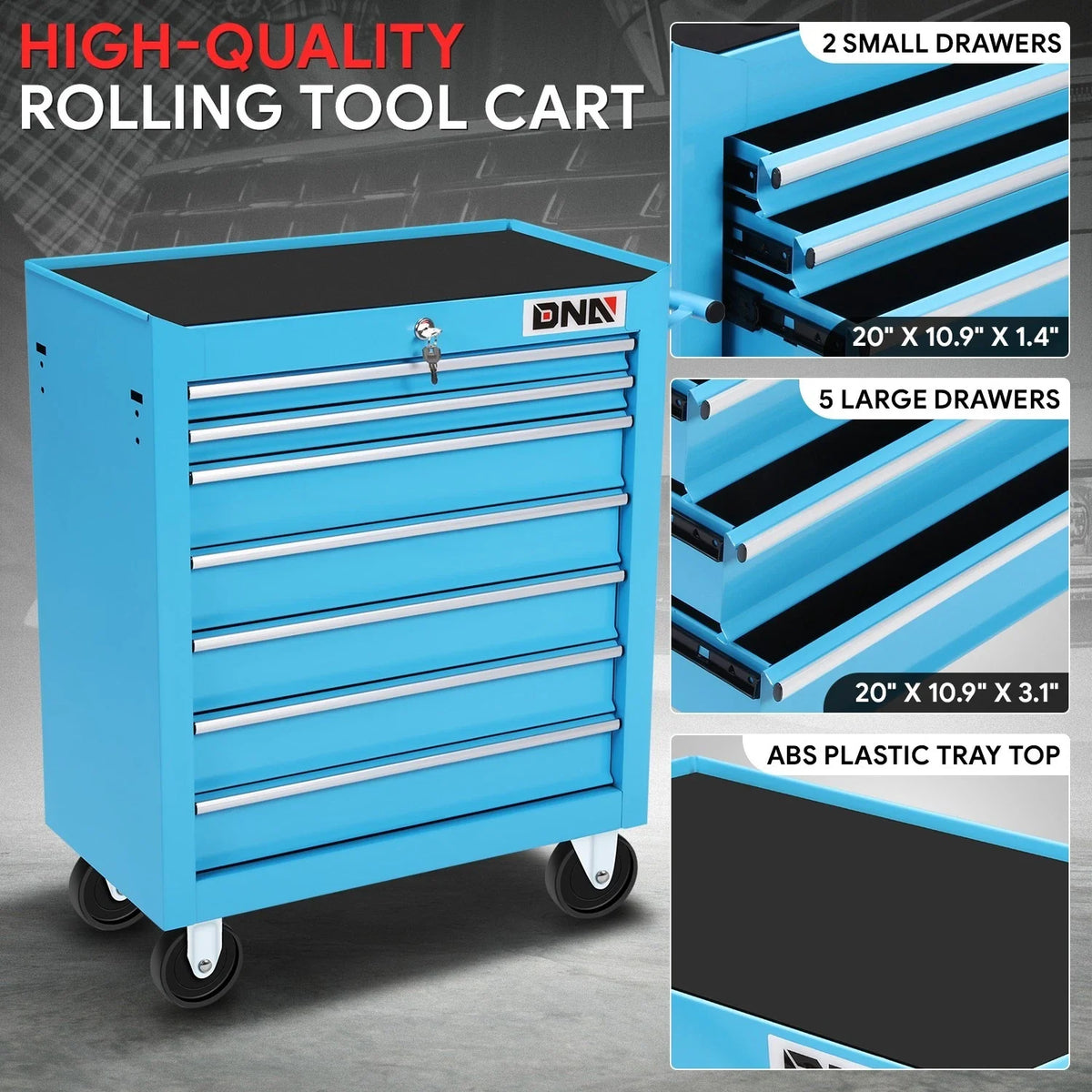7 Drawer Roller Tool Cabinet for Garage Auto Mechanic (Lockable, Blue)