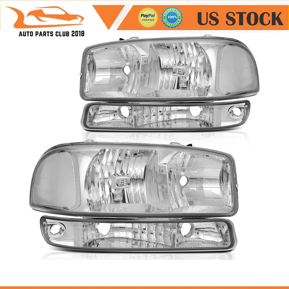 Headlight Assembly Set for GMC Sierra (1999–2006) Chrome Housing