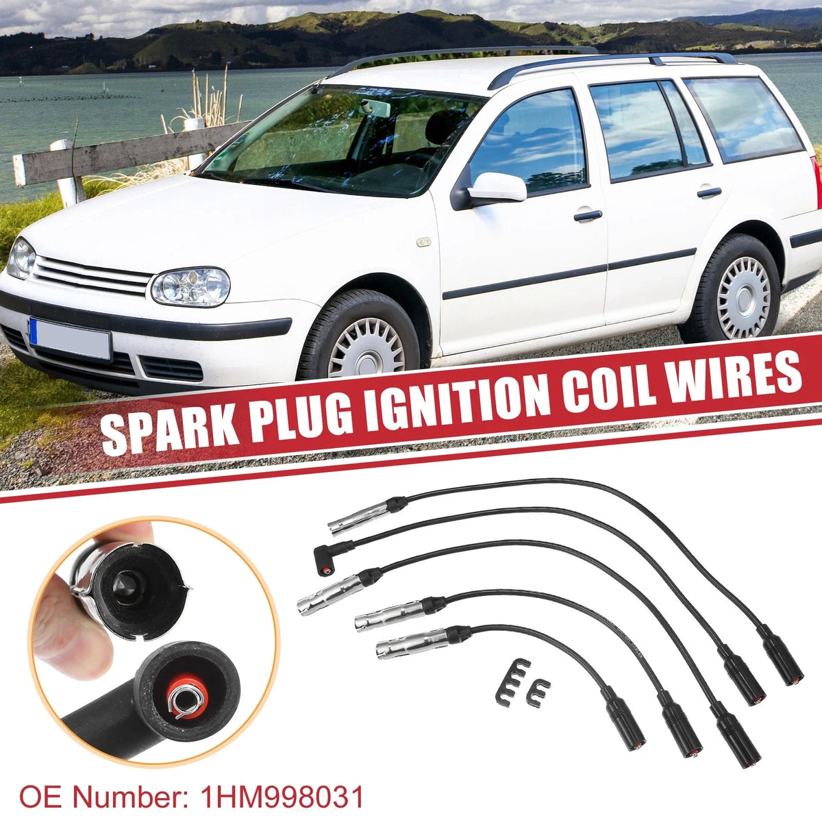 5 Pcs Spark Plug Wire Ignition Coil Cable No.1HM998031 for Volkswagen Jetta (2011–2018)