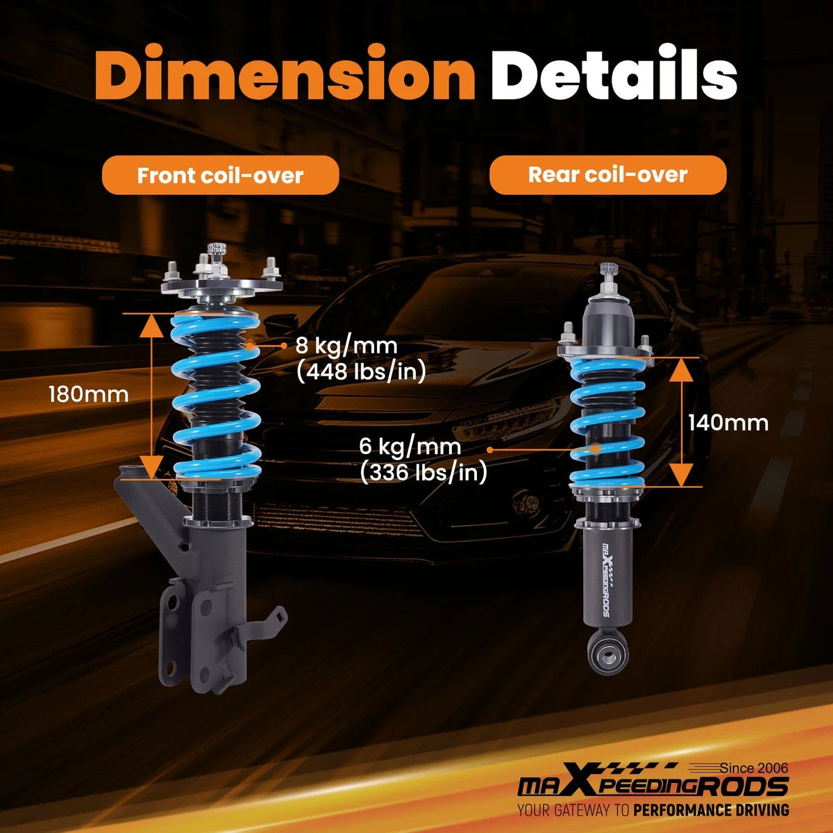 Coilover Lowering Kit 24 Way Adjustable for Acura RSX & Type-S 2002-2006