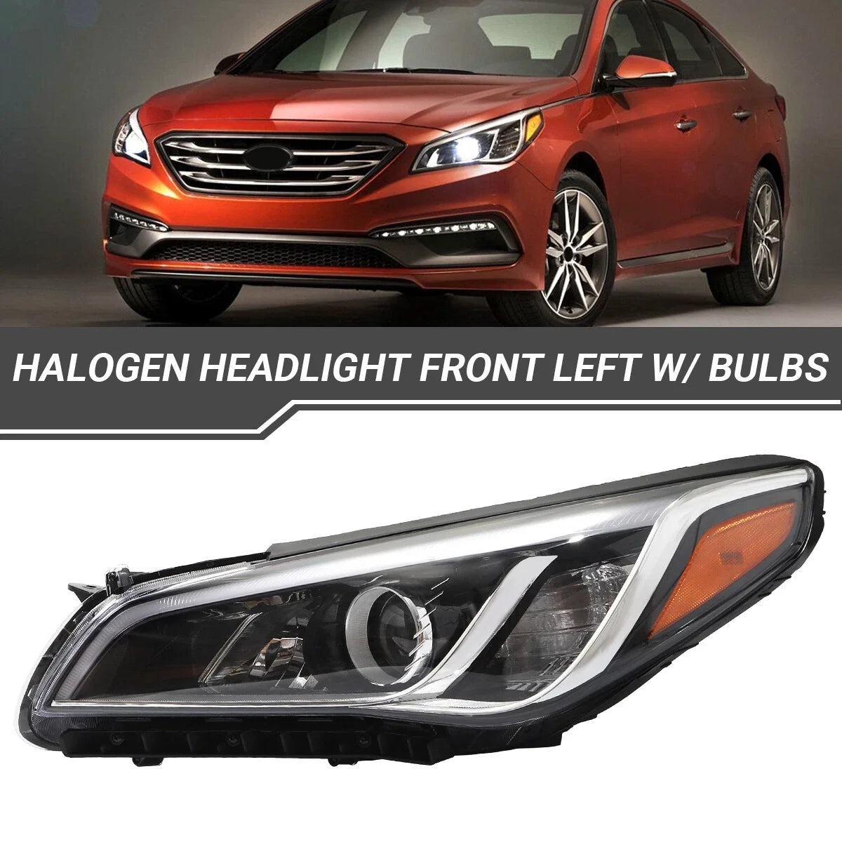Left Halogen Headlight for Hyundai Sonata (2015–2017)