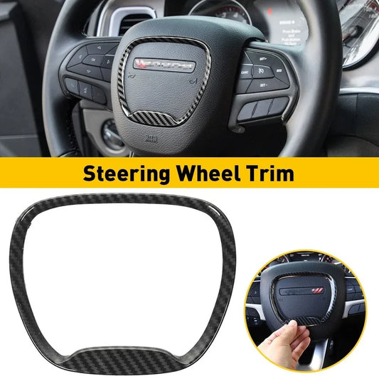 Steering Wheel Cover Trim Bezel for Dodge Challenger Charger (2015–2023) Carbon Fiber