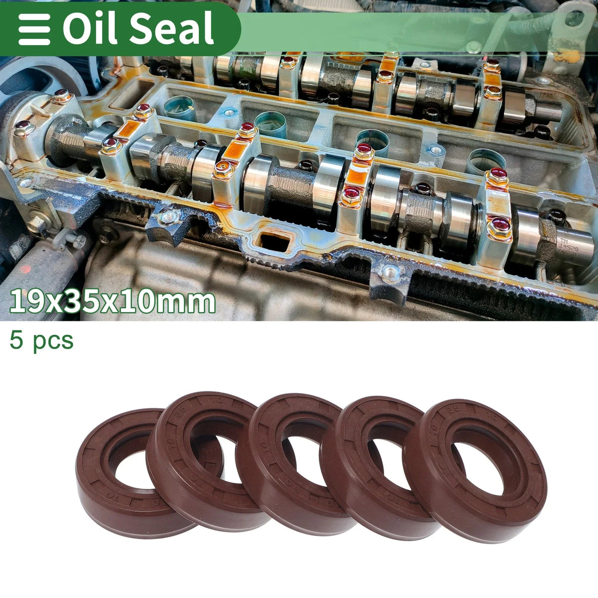 Set of 5 Oil Seal Rotary Shaft Seal FKM Rubber 19x35x10mm