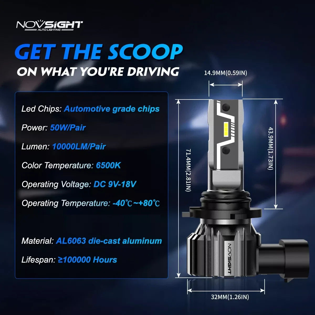 9005 9006 LED Headlight Bulbs Set of 4 NOVSIGHT 6500K 10000LM