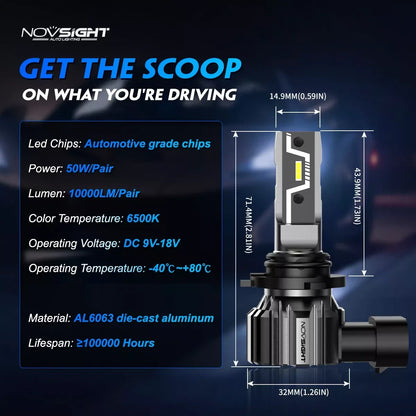 9005 9006 LED Headlight Bulbs Set of 4 NOVSIGHT 6500K 10000LM