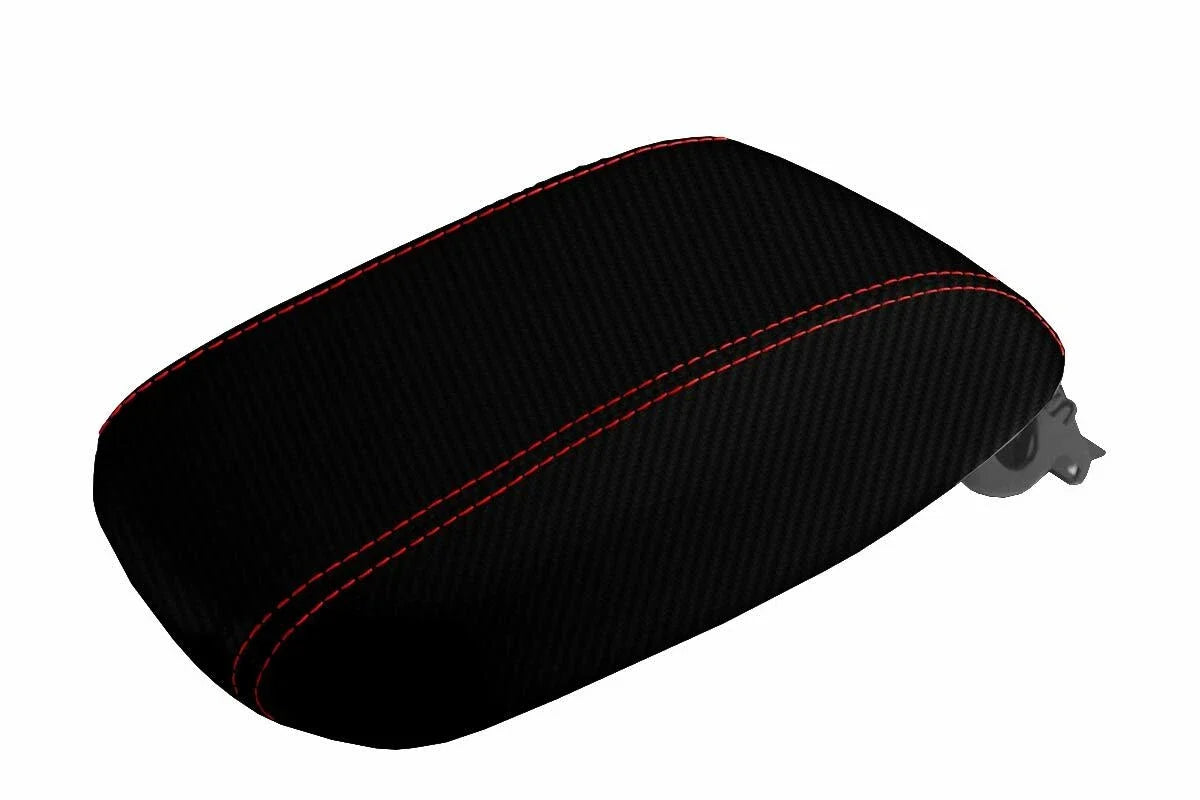 Carbon Fiber Console Lid Armrest Cover for Dodge Dart (2013–2016) Red Stitch