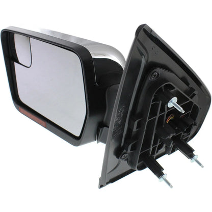 Left Mirror with Puddle & Signal Lamp for 2011-2014 Ford F-150, Heated, Chrome