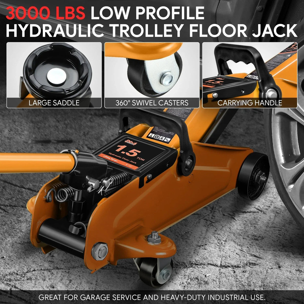 1.5 Ton Hydraulic Floor Jack for Universal Use (3000 lbs Capacity)