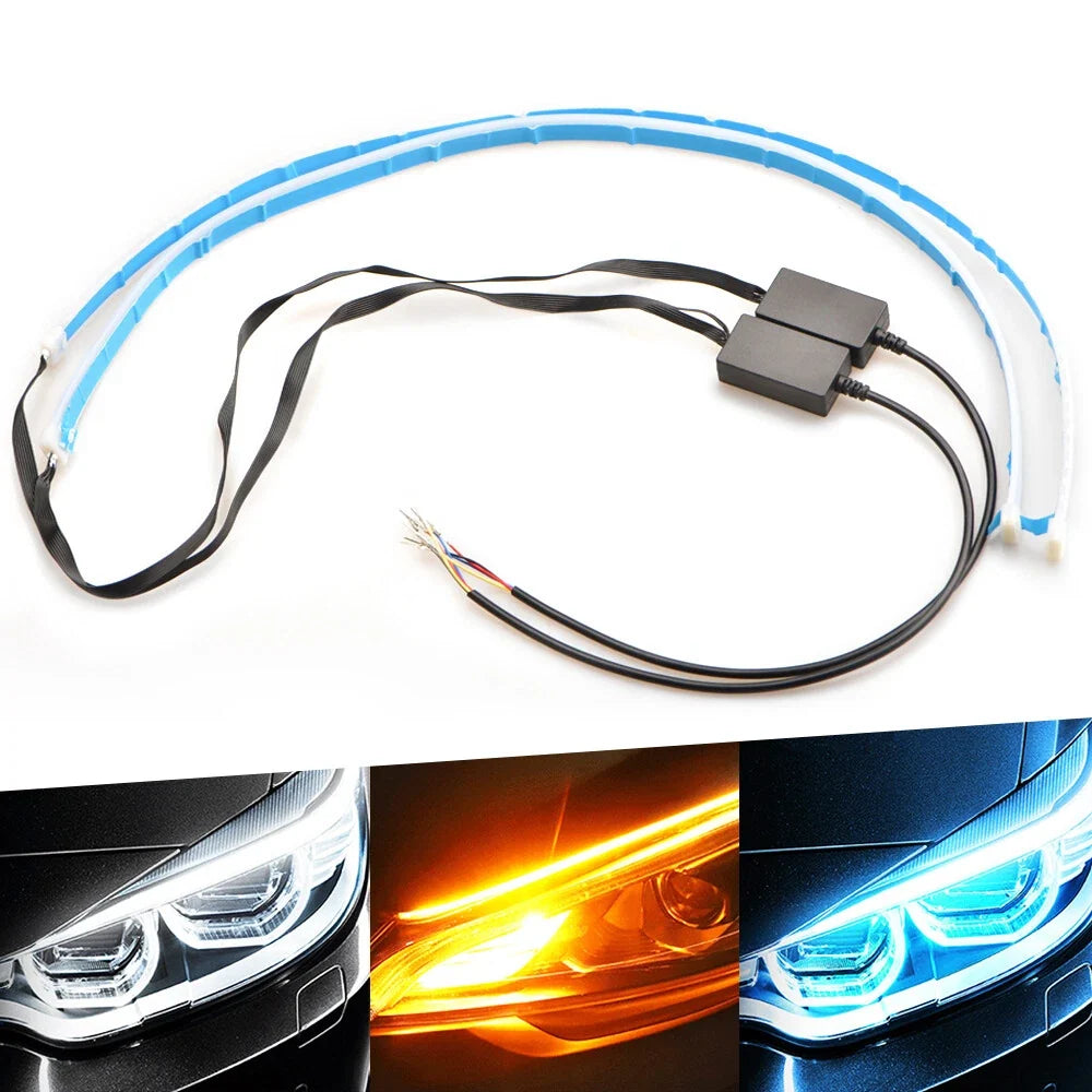 2X 60cm LED DRL Light Amber Sequential Turn Signal Strip for Universal