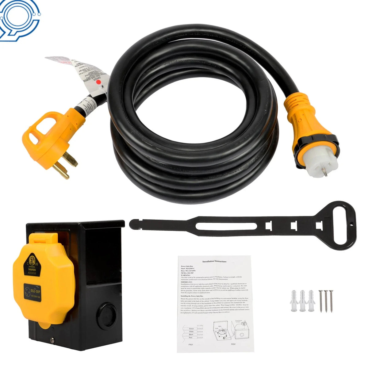 15FT 50 Amp Generator Cord & Power Inlet Box NEMA 14-50P/SS2-50R