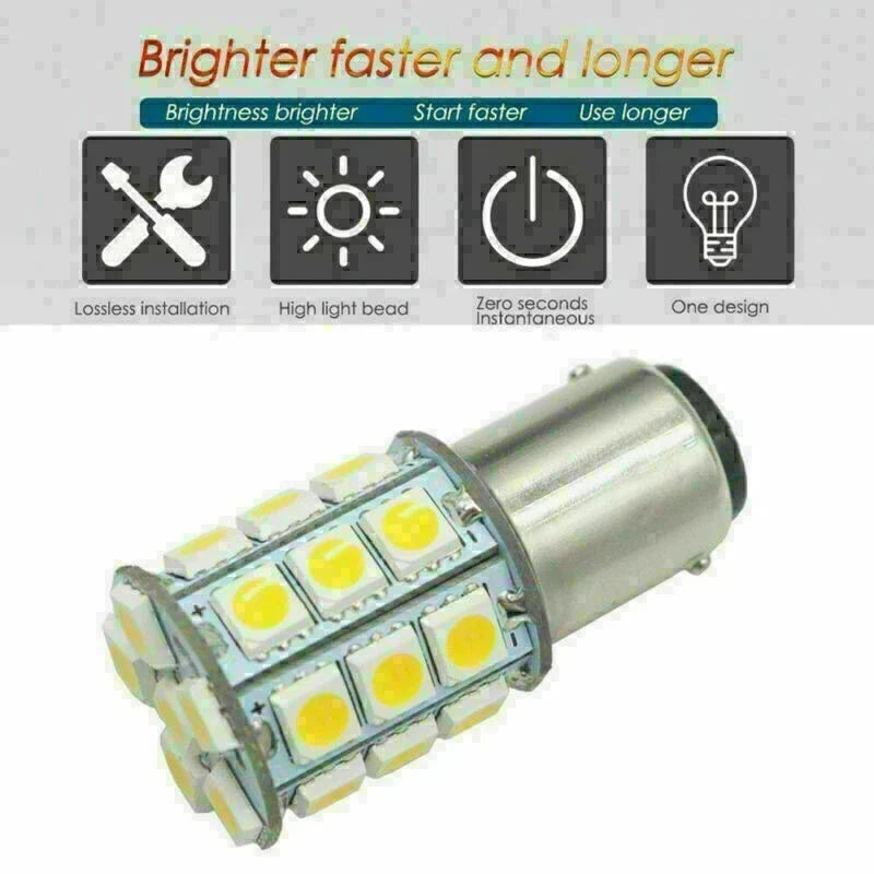 10 Red 27SMD BA15D Light Bulbs for Boat Trailer & RV Use
