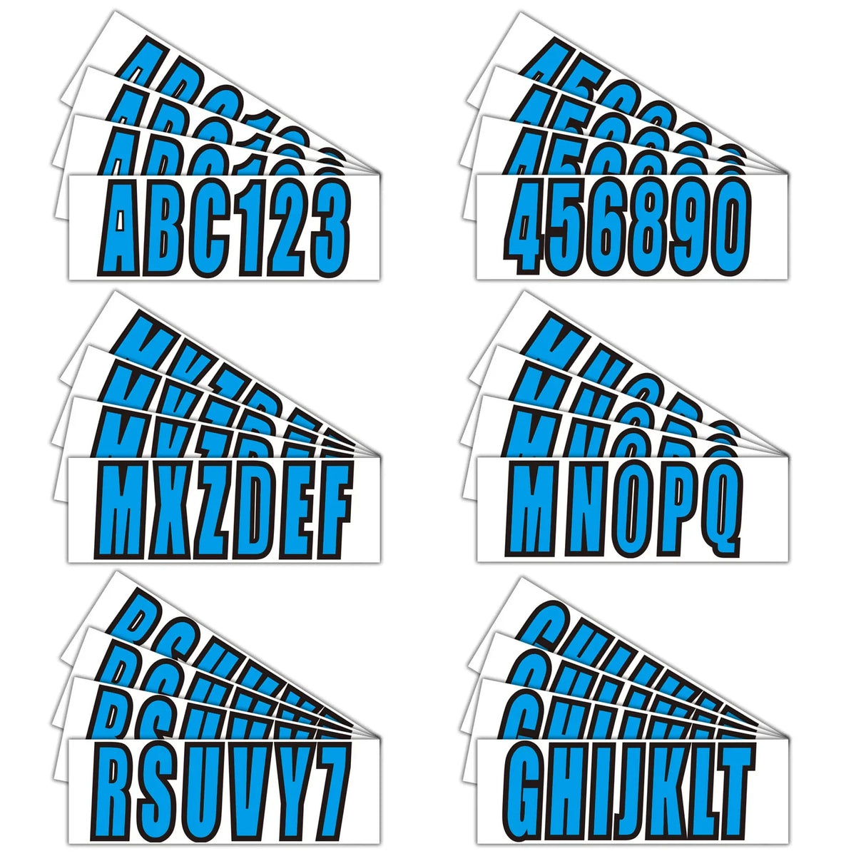 4-Piece Set of Blue Boat Registration Number Decals A-Z & 0-9 (3")