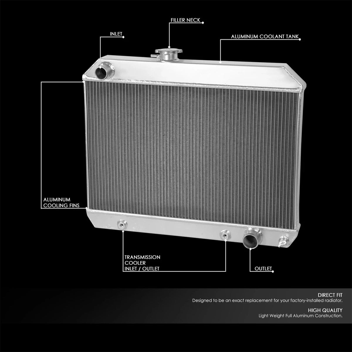 3-Row Aluminum Racing Radiator for Pontiac GTO/Lemans/Tempest V8 (1965–1967)