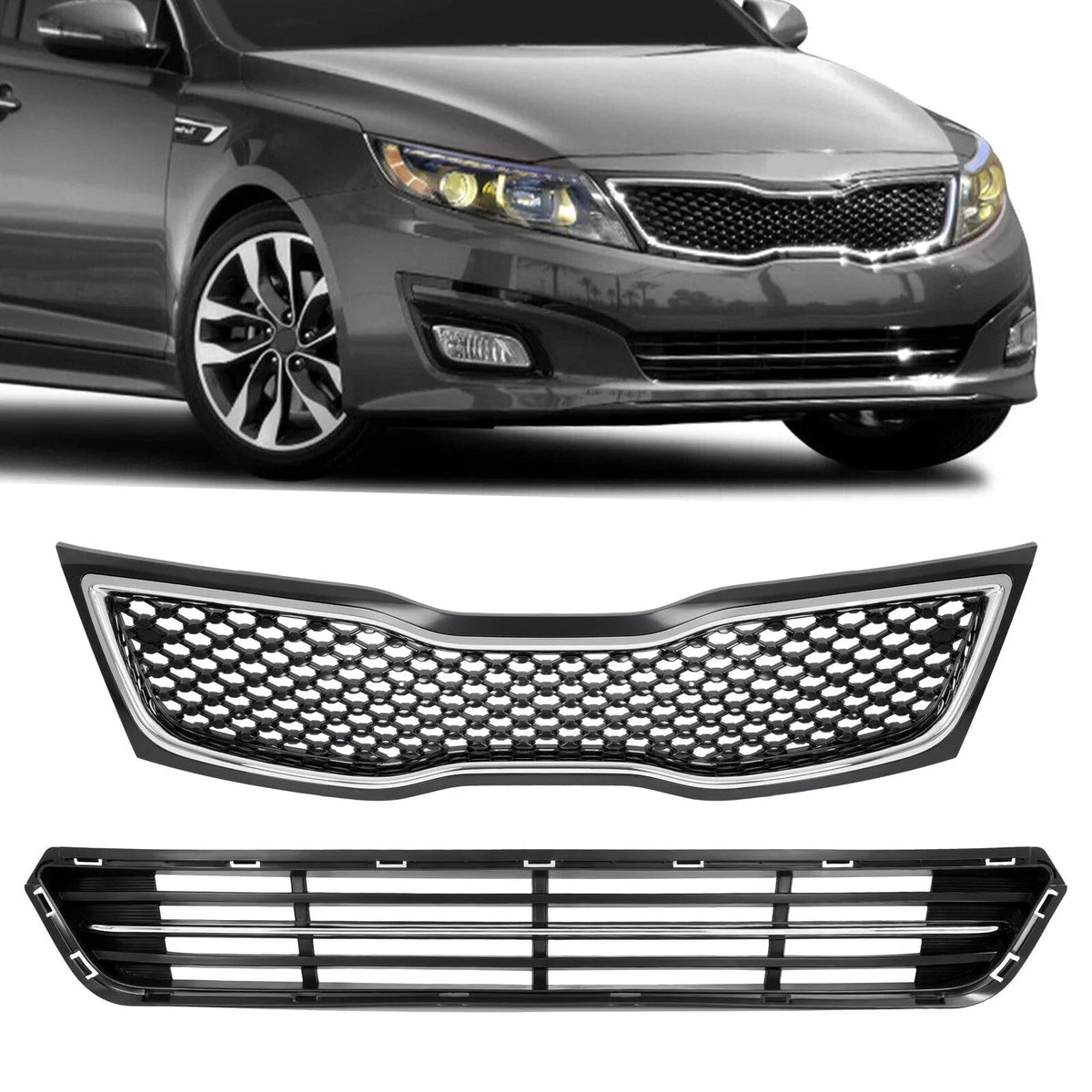Bumper Grille Grill Set (Upper & Lower) for Kia Optima 2014-2015