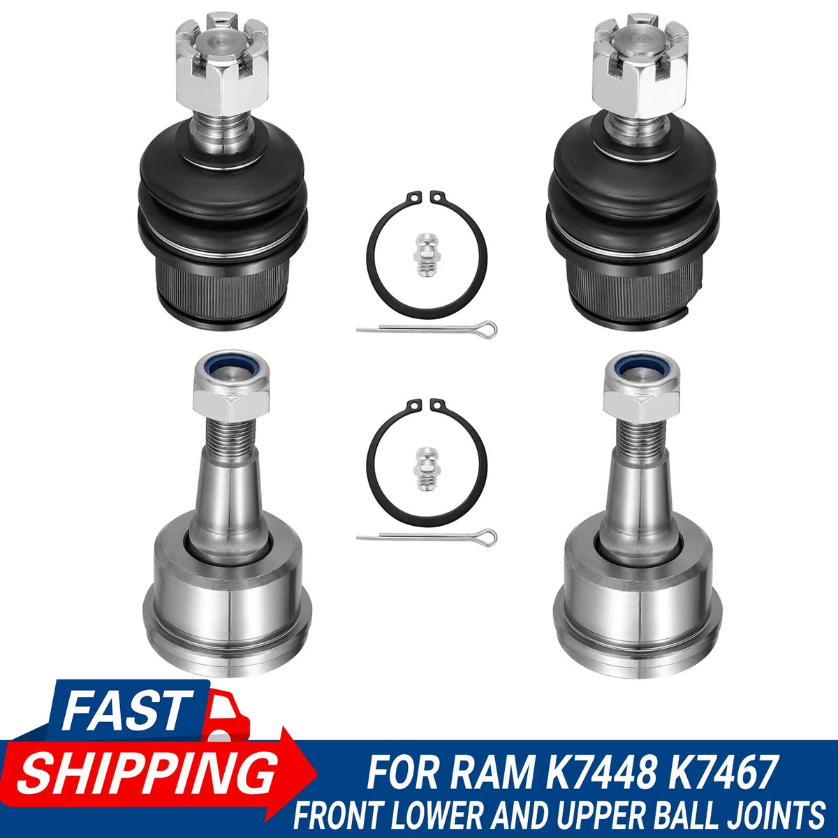 Set of 2 Front Lower & Upper Ball Joints for Dodge Ram 2500 (2011–2013)