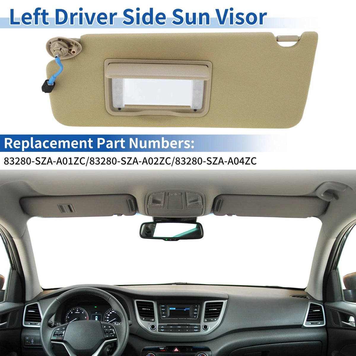 Left Side Sun Visor for Honda Pilot (2009–2015) No. 83280-SZA-A01ZC Beige